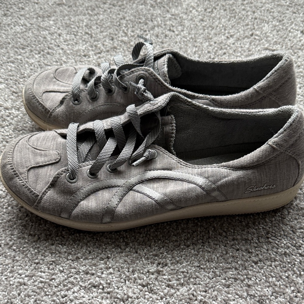 Skechers Women's Light Gray Canvas Lace-Up Sneakers